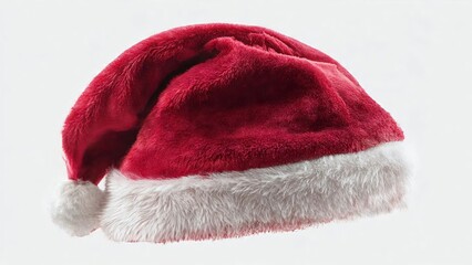 A classic red Santa Claus hat, embodying the spirit of Christmas. The vibrant red hue and soft, fluffy trim create a sense of festive warmth and anticipation.