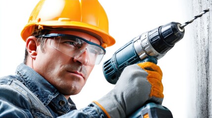 Construction Worker at Work: An industrious construction worker, meticulously focused, drills a hole with precision, embodying diligence and expertise.