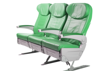 Green Aircraft Seats - Empty Plane Passenger Cabin Seating on transparent background png