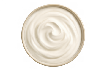 Bowl of creamy dairy product with textured swirl offering a fresh, healthy, and delicious food ingredient. Isolated