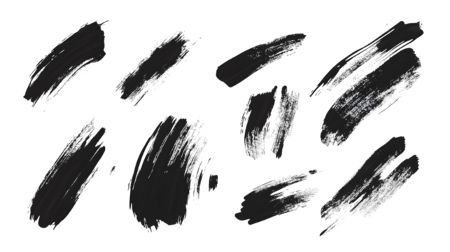 Isolated black brush strokes on a black background creating an abstract artistic design element