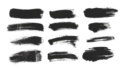 Thirteen dark gray brush strokes arranged in rows on a black background creating a textured effect