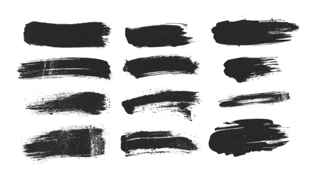 Thirteen dark gray brush strokes arranged in rows on a black background creating a textured effect