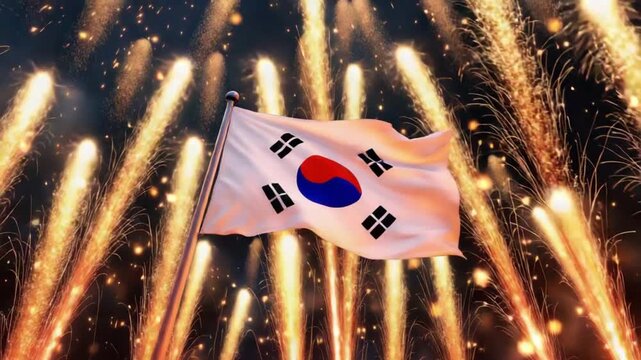 South Korean Flag Waving with Fireworks Celebration 18.