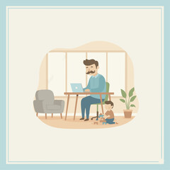 Father Working From Home With Child

Flat-vector scene of dad on laptop with child playing beside him,