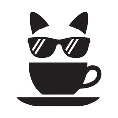 Cool cat coffee cup with sunglasses and ears logo
