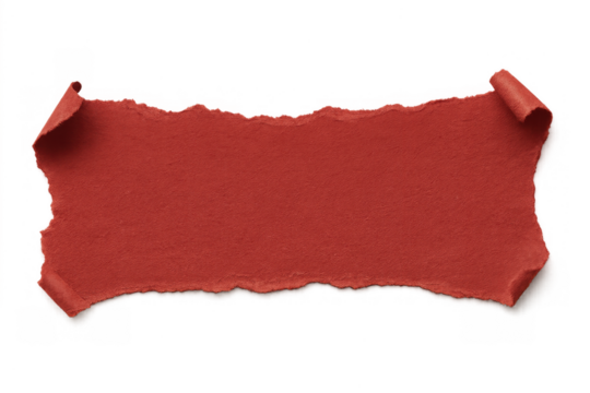Red torn paper banner with curled edges, blank grunge scroll with crumpled texture and ripped border on transparent background - Powered by Adobe