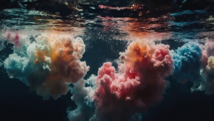 Colorful Smoke Clouds Underwater Abstract Art.