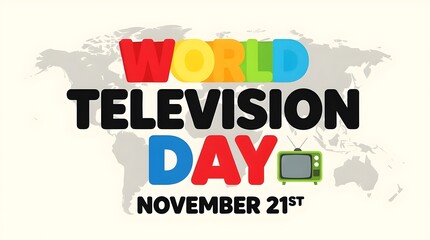 World television day vector design with colorful typography, a retro television icon, and a world map background