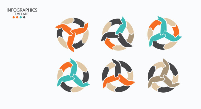 Infographics Template Design with Circular Arrows and Color Variations for Data Visualization and Presentation