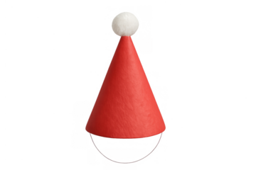 Red cone party hat with white pom-pom for christmas, new year, birthday, and celebration events