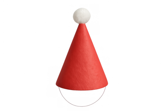 Red cone party hat with white pom-pom for christmas, new year, birthday, and celebration events