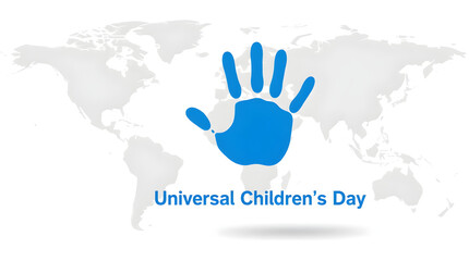 Celebrate universal childrens day with a blue handprint on a world map, symbolizing unity and hope for a brighter future for all children globally