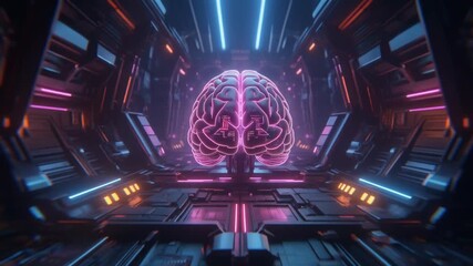 Glowing brain-computer interface connecting neural pathways with radiant circuits blending human cognition and futuristic technology in a vibrant luminous sci-fi atmosphere