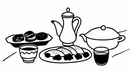 Middle eastern dinner set doodles kebabs pita bread vector illustration scalable eps icon