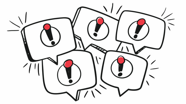 Doodle notification badges set with exclamation mark pop-up alerts vector illustration