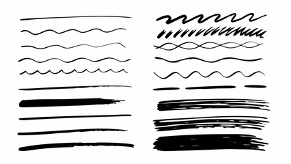 Hand-drawn black ink and watercolor paint strokes and lines vector set