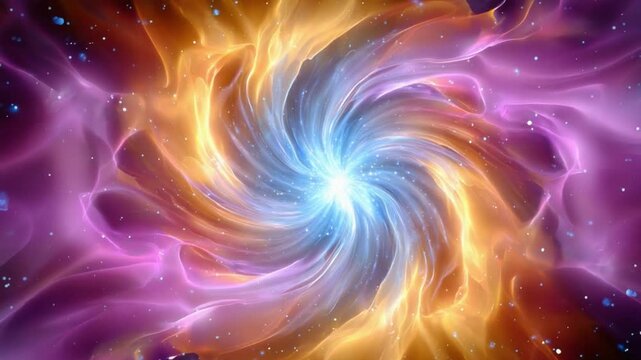 Celestial Vortex of Colors: An abstract cosmic depiction, a swirling vortex of radiant energy, where vibrant hues of blue, gold, and purple dance in a symphony of light.
