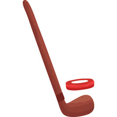 Brown Hockey Stick and Red Puck on Transparent Background for Sports Illustration