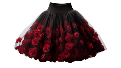 Women's Floral Rose Tulle Skirt - Black & Red Apparel Fashion on transparent background png