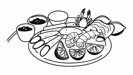 Seafood lunch set doodle illustration vector scalable eps icon for food and restaurant design