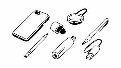 Smartphone accessories set doodles pop socket vector scalable eps icon illustration