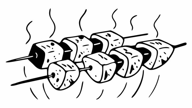 Doodle shish tawook grilled chicken cubes skewer vector illustration scalable food art