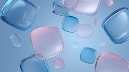 Glass cubes with a gradient of colors, floating in a blue and pink gradient background.