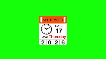 September month Thursday 17 date calendar animation. 2026 calendar and creating a stunning video. 4k video.