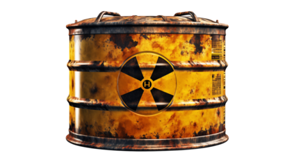 Rusty Radioactive Waste Barrel: Toxic Warning Symbol on transparent background png
