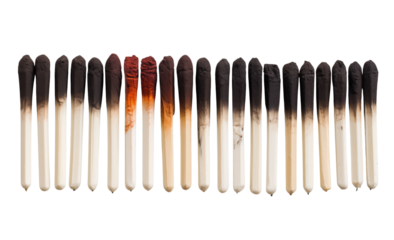 Burnt Matchsticks Array: Process, Time, and Completion Visual on transparent background png