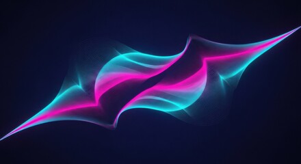 Futuristic neon wave with glowing pink and cyan particles on dark background