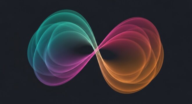 Abstract visualization of layered infinity shapes in teal, magenta, and gold hues - Powered by Adobe