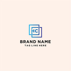 Letter HC Logo Design with Square Vector Template