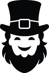 Black Leprechaun Face Silhouette with Top Hat and Beard 4