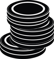 Gold Coins Stack Silhouette Black Vector on White Background