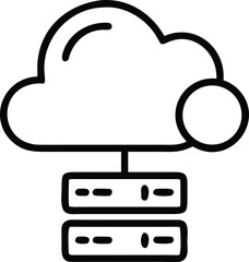 Black cloud icon connected to stacked servers on white background