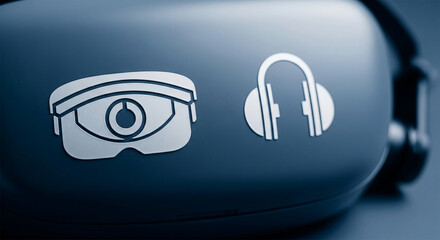 Safety signage icons showing eye protection goggles and ear protection headphones symbols on industrial equipment
