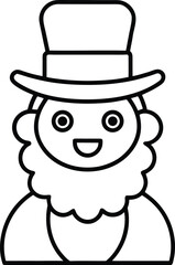 Leprechaun character simple black outline vector graphic with top hat and beard