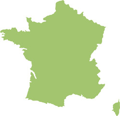 Green Silhouette Map of France Country Outline.