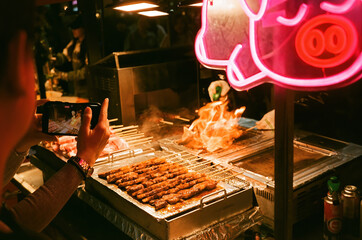 Traditional Korean Wall with Autumn Foliage in Myeongdong, Seoul