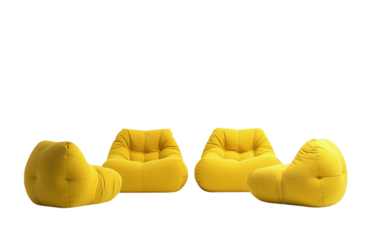 Yellow Beanbag Chairs: Contemporary Soft Seating Furniture Design on transparent background png