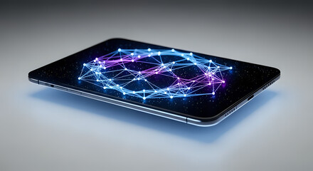 Modern tablet displays a captivating network of interconnected nodes and lines, a visual representation of future tech, big data, and digital connectivity