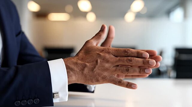 Professional Businessman Making Hand Gesture Explaining in an Office Meeting Executive Discussing or Presenting During Corporate Communication