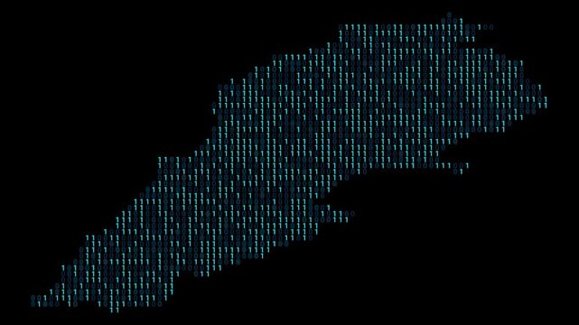 Lebanon Binary code map animation, Digital data visualization, alpha layer