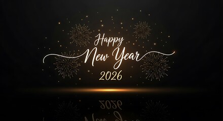 Happy new year 2026 greeting card with golden fireworks celebration design