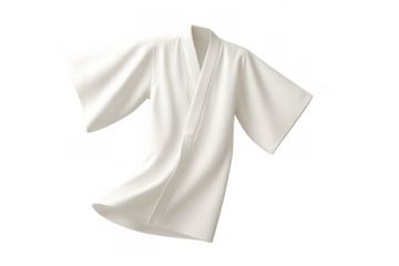 White martial arts uniform top for judo, karate, or taekwondo, traditional japanese clothing, gi on transparent background
