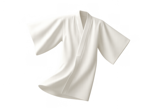 White martial arts uniform top for judo, karate, or taekwondo, traditional japanese clothing, gi on transparent background