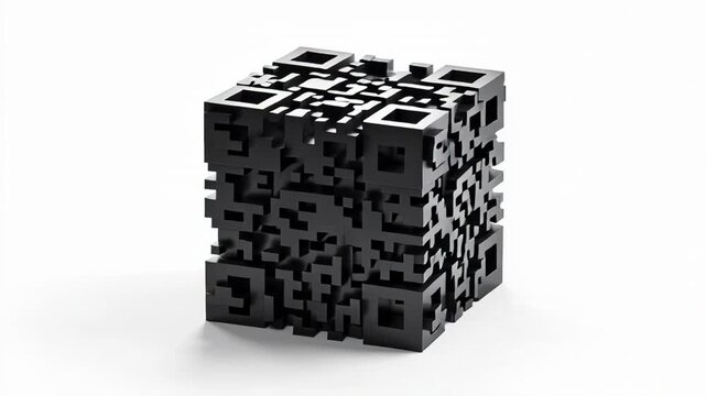 Black 3D QR Code Cube on White Background