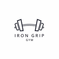 Minimalist Iron Grip Gym Logo Featuring a Stylized Barbell.